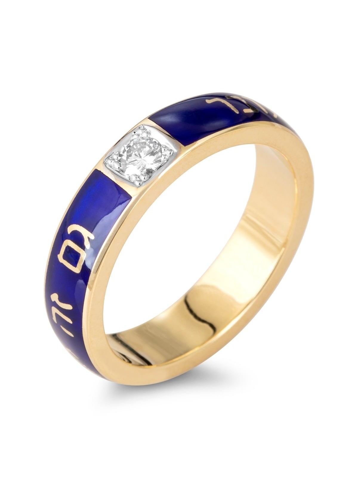 Deluxe Diamond-Accented 14K Yellow Gold and Blue Enamel 'This Too Shal