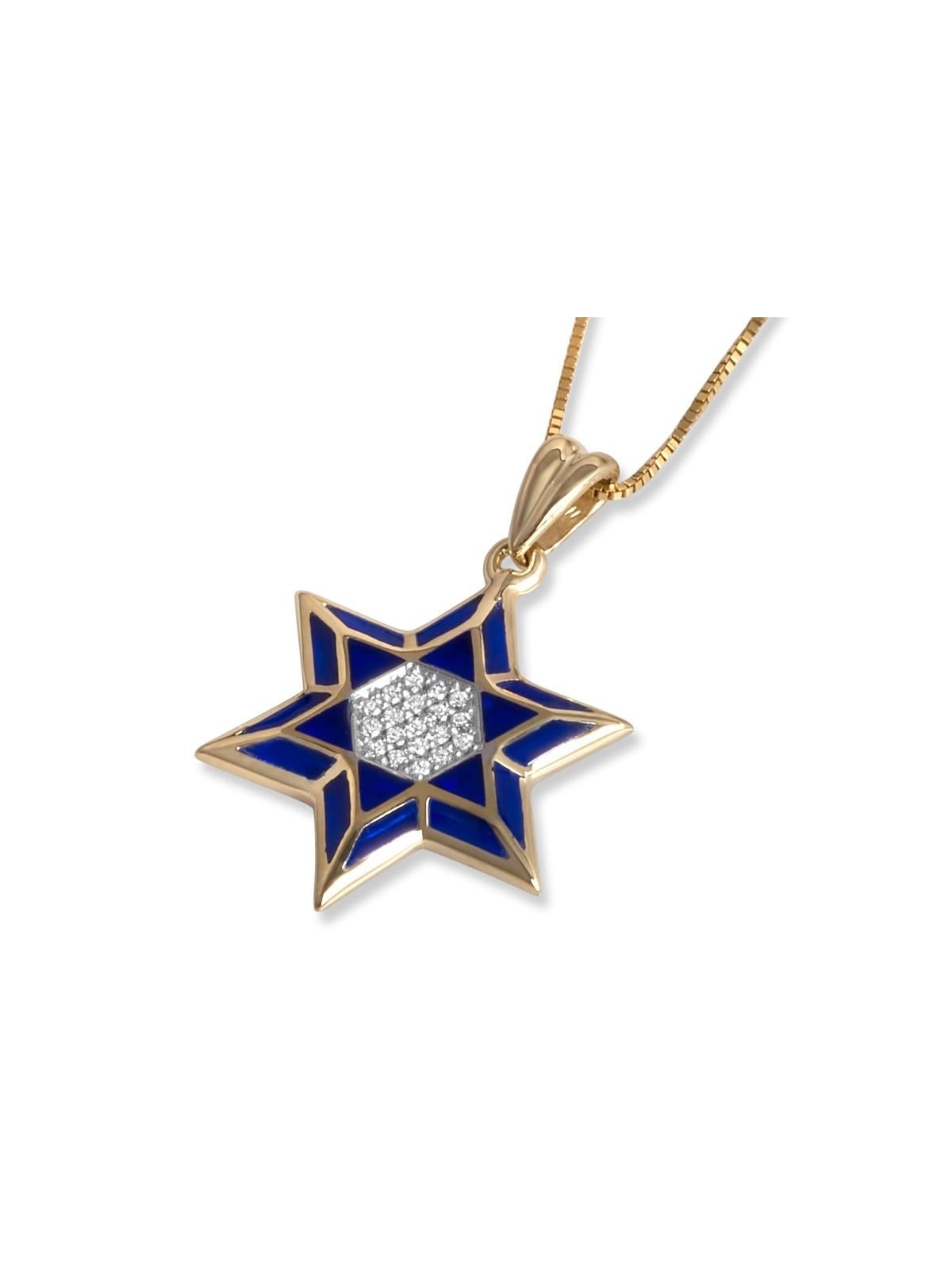 תליון מגן דוד זהב צהוב 14K עם אמייל כחול ויהלומים