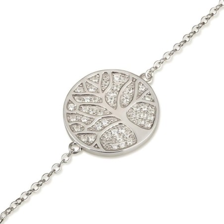 Bracelet Arbre de Vie Circulaire en Argent Sterling 925 avec Zircon Blanc S