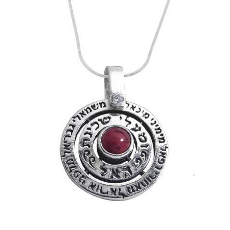 Noms des Anges : Collier Kabbale en Argent avec Pierre de Grenat