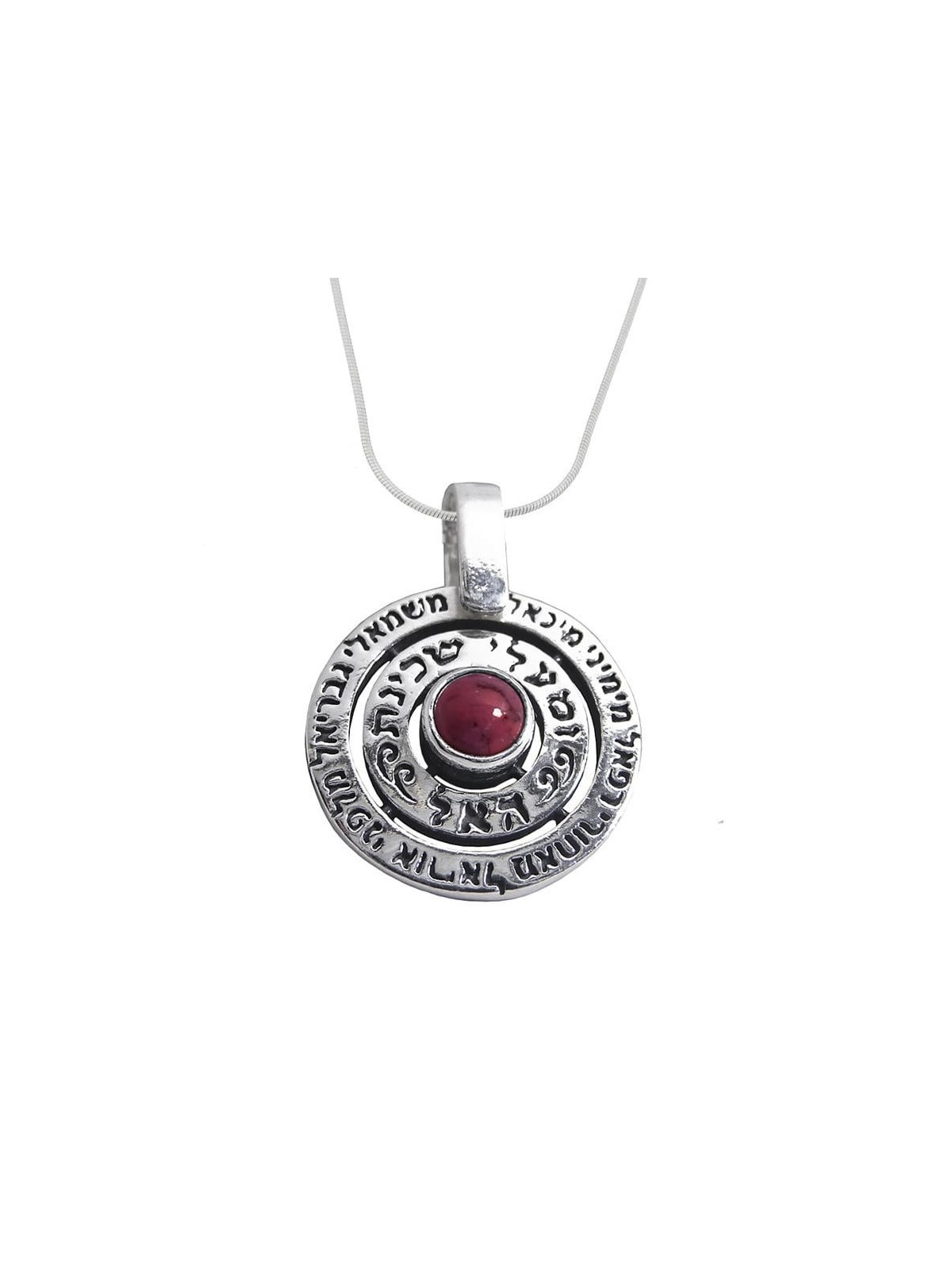 Noms des Anges : Collier Kabbale en Argent avec Pierre de Grenat