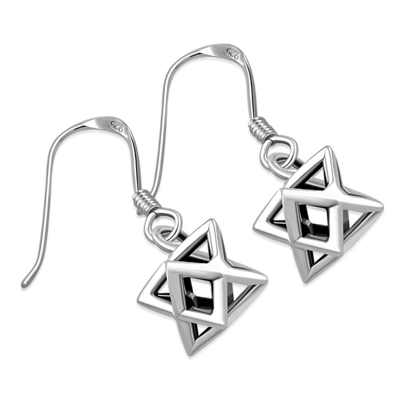 Boucles d'oreilles Merkaba étoile de David Kabbale en argent sterling