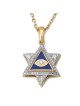 14K Yellow Gold Star of David & Evil Eye Diamond Pendant with Blue and