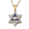 14K Yellow Gold Star of David & Evil Eye Diamond Pendant with Blue and