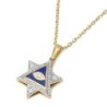 14K Yellow Gold Star of David & Evil Eye Diamond Pendant with Blue and