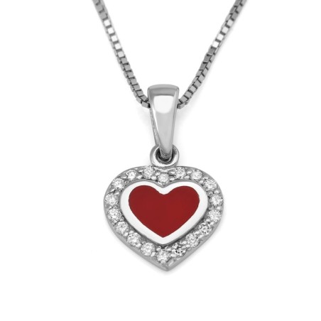Collier pendentif cœur orné de diamants en or blanc 14 carats