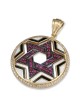 14K Yellow Gold Star of David Circular Diamond Pendant with Black and