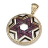 14K Yellow Gold Star of David Circular Diamond Pendant with Black and