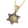14K Yellow Gold Star of David Diamond Stud Pendant Necklace
