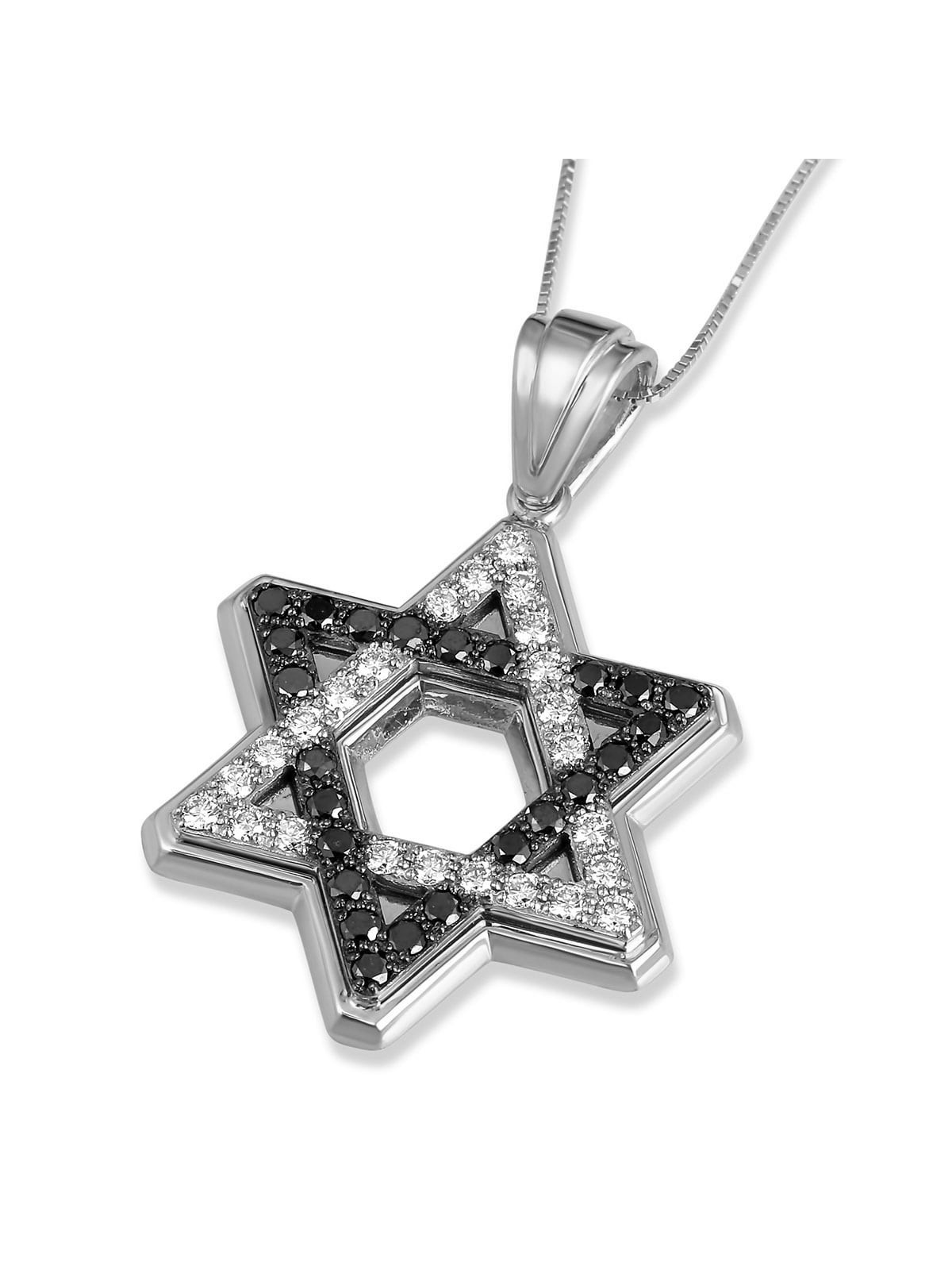 14K Gold Star of David Black & White Diamond Pendant
