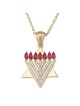 14K Gold Star of David and Menorah Pendant with 0.6 CT Diamonds and Ru