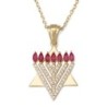 14K Gold Star of David and Menorah Pendant with 0.6 CT Diamonds and Ru