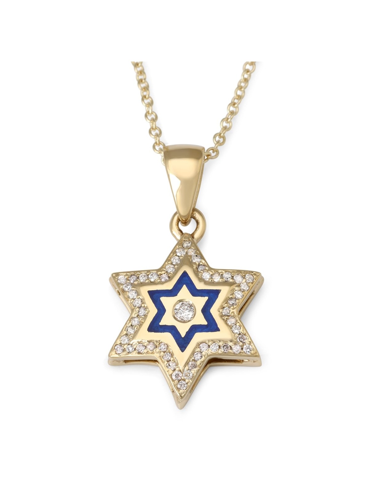 Pendentif étoile de David en or jaune 14 carats avec 49 diamants et émail