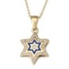 14K Yellow Gold Star of David Pendant with 49 Diamonds and Enamel
