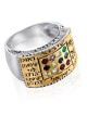 Sterling Silver Ring with 9K Gold Jeweled Hoshen Ring - 12 Tribes