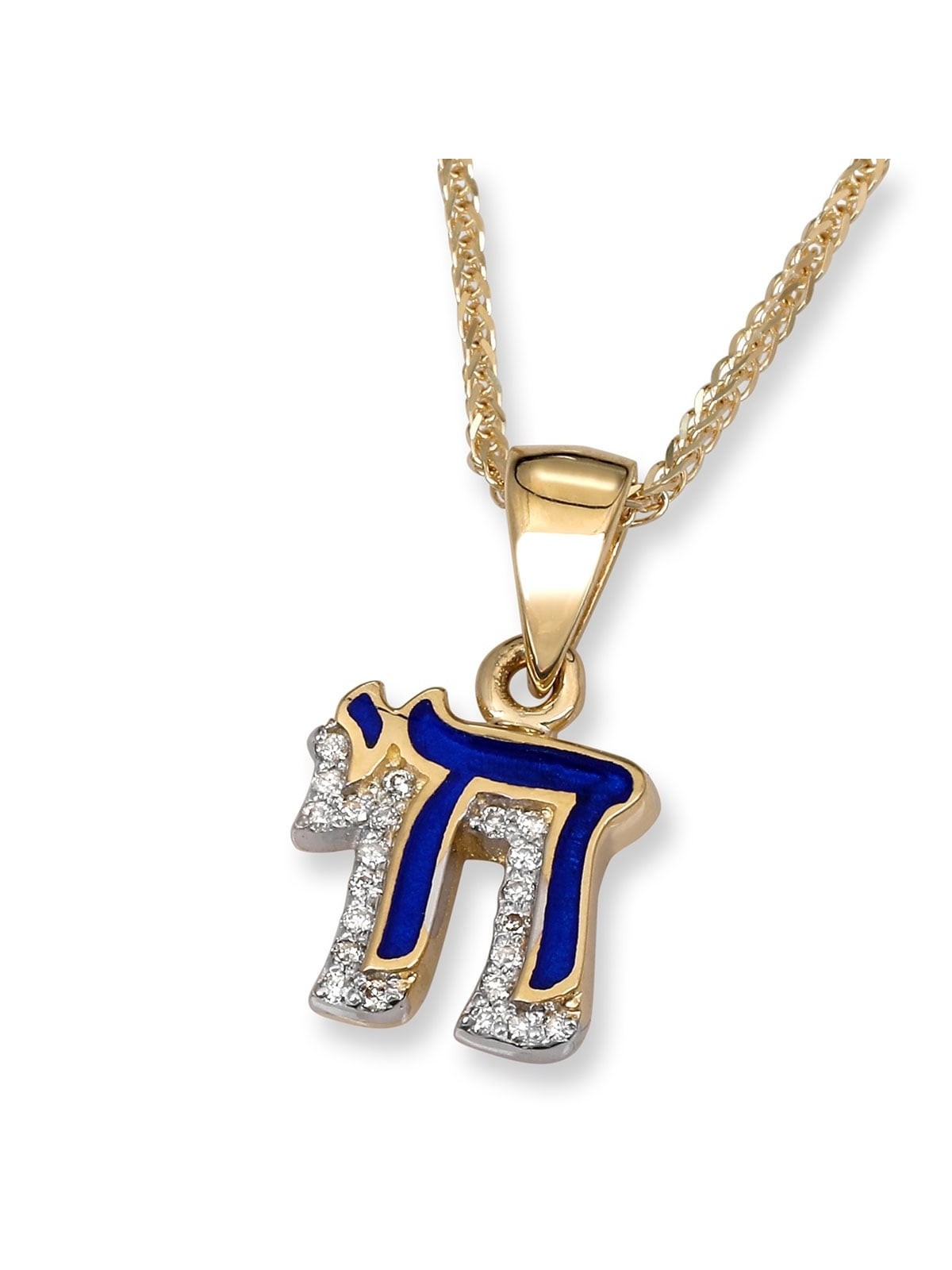 Anbinder Jewelry Diamond-Accented 14K Yellow Gold and Blue Enamel Chai