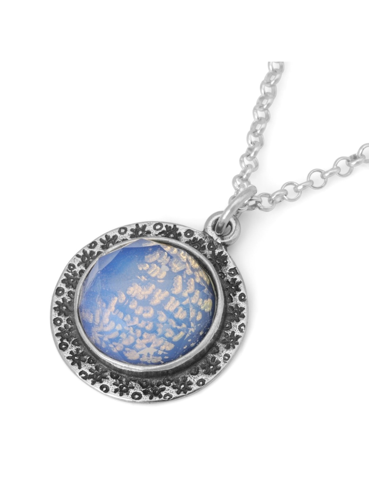 Woman of Valor: Silver Necklace with Large Opalite Stone Dome