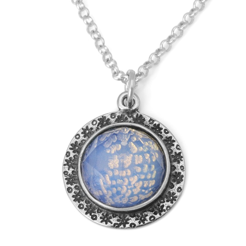 Femme de Valeur : Collier en Argent avec Grand Dôme en Pierre d'Opalite