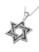 Large 14K White Gold Designer Star of David Pendant With 234 Black & W