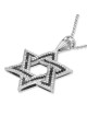 Grand pendentif étoile de David en or blanc 14 carats avec 234 pierres noires et W