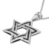 Large 14K White Gold Designer Star of David Pendant With 234 Black & W