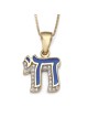 Diamond-Accented 14K Yellow Gold and Blue Enamel Women's Chai Pendant
