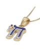Pendentif Chai pour femme en or jaune 14 carats et émail bleu rehaussé de diamants