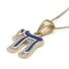 Diamond-Accented 14K Yellow Gold and Blue Enamel Women's Chai Pendant