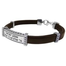 Shema Israel: Silver and Leather Bracelet with Stars of David - Choice