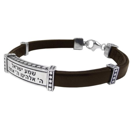 Shema Israel: Silver and Leather Bracelet with Stars of David - Choice