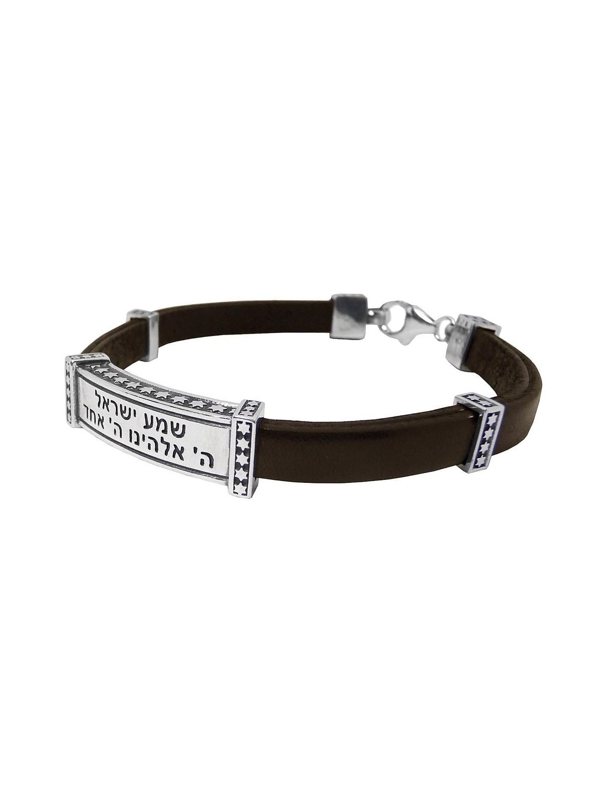 Shema Israel: Silver and Leather Bracelet with Stars of David - Choice