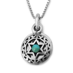 Priestly Blessing: Little Double Disk Star of David Pendant with Turqu