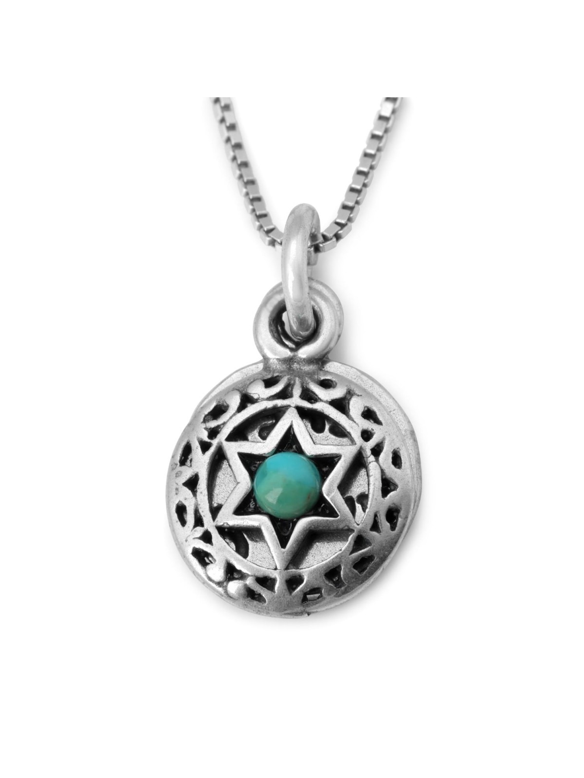 Bénédiction sacerdotale : Petit pendentif étoile de David à double disque avec turquoise