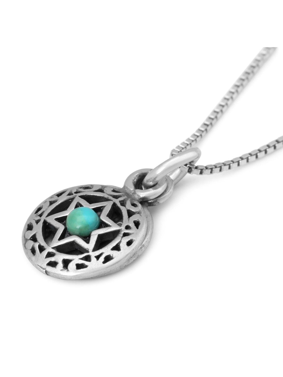 Bénédiction sacerdotale : Petit pendentif étoile de David à double disque avec turquoise