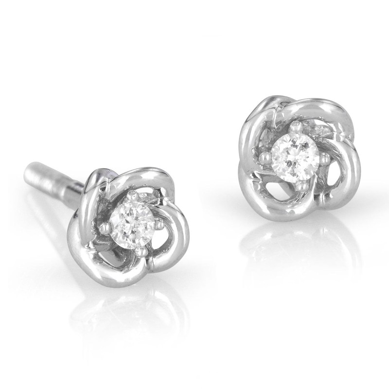 Petites boucles d'oreilles à tige en or 14 carats et diamants à 4 griffes avec desi noué chic