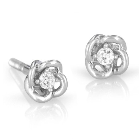 Petites boucles d'oreilles à tige en or 14 carats et diamants à 4 griffes avec desi noué chic