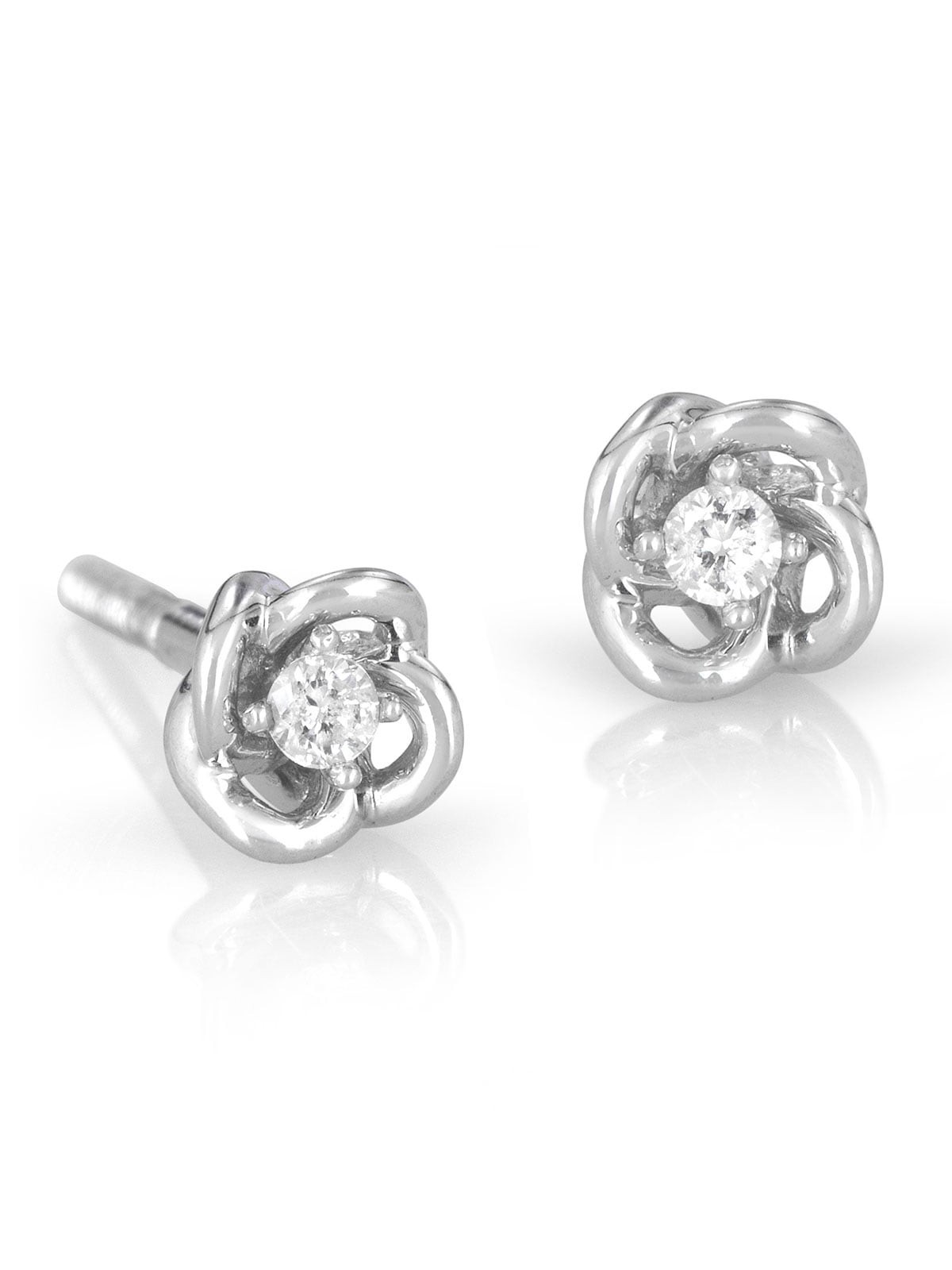 Petite 14K Gold 4-Pronged Diamond Stud Earrings With Chic Knotted Desi