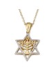 Pendentif étoile de David en or 14 carats serti de diamants avec menor à sept branches