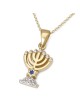 Petit pendentif menorah à sept branches en or 14 carats avec 14 diamants et Ena
