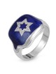 Bague étoile de David en or blanc 14 carats avec diamants blancs et émail bleu