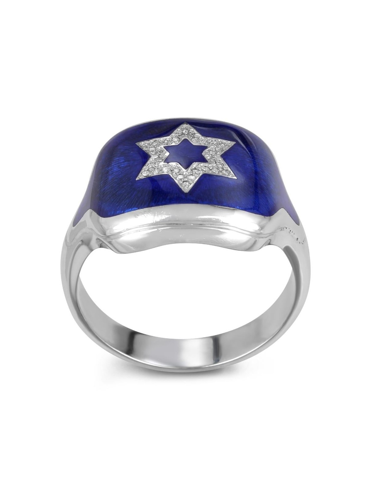 Bague étoile de David en or blanc 14 carats avec diamants blancs et émail bleu