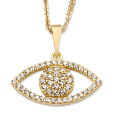 Collier pendentif mauvais œil en or jaune 14 carats et zircone cubique