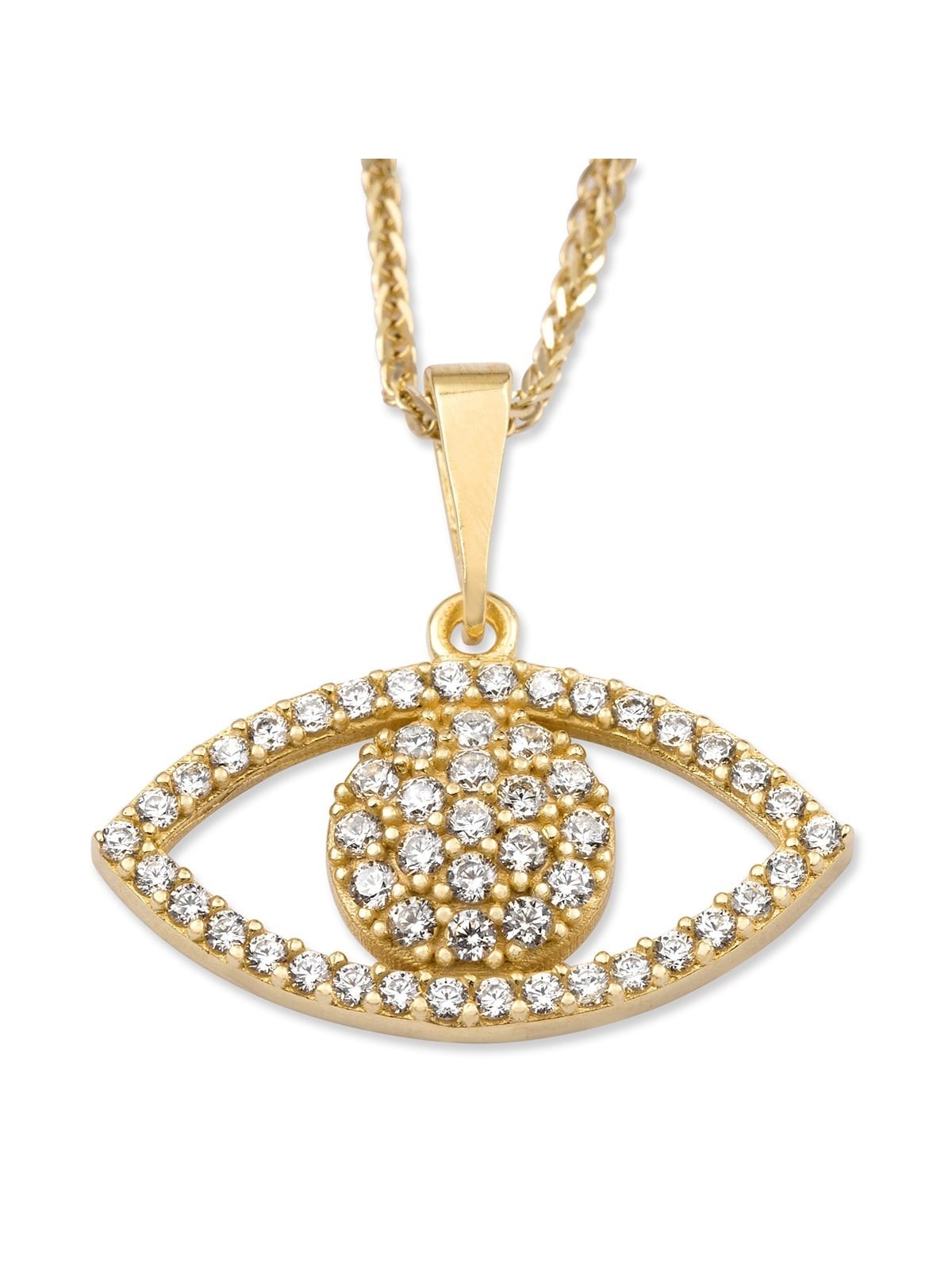 14K Yellow Gold and Cubic Zirconia Evil Eye Pendant Necklace