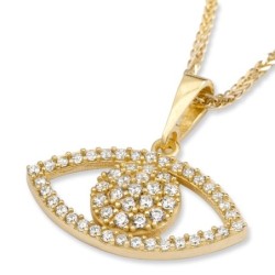 14K Yellow Gold and Cubic Zirconia Evil Eye Pendant Necklace