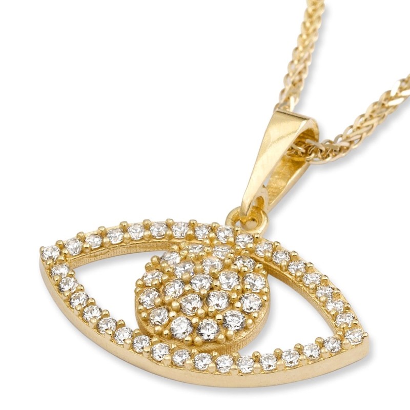 Collier pendentif mauvais œil en or jaune 14 carats et zircone cubique