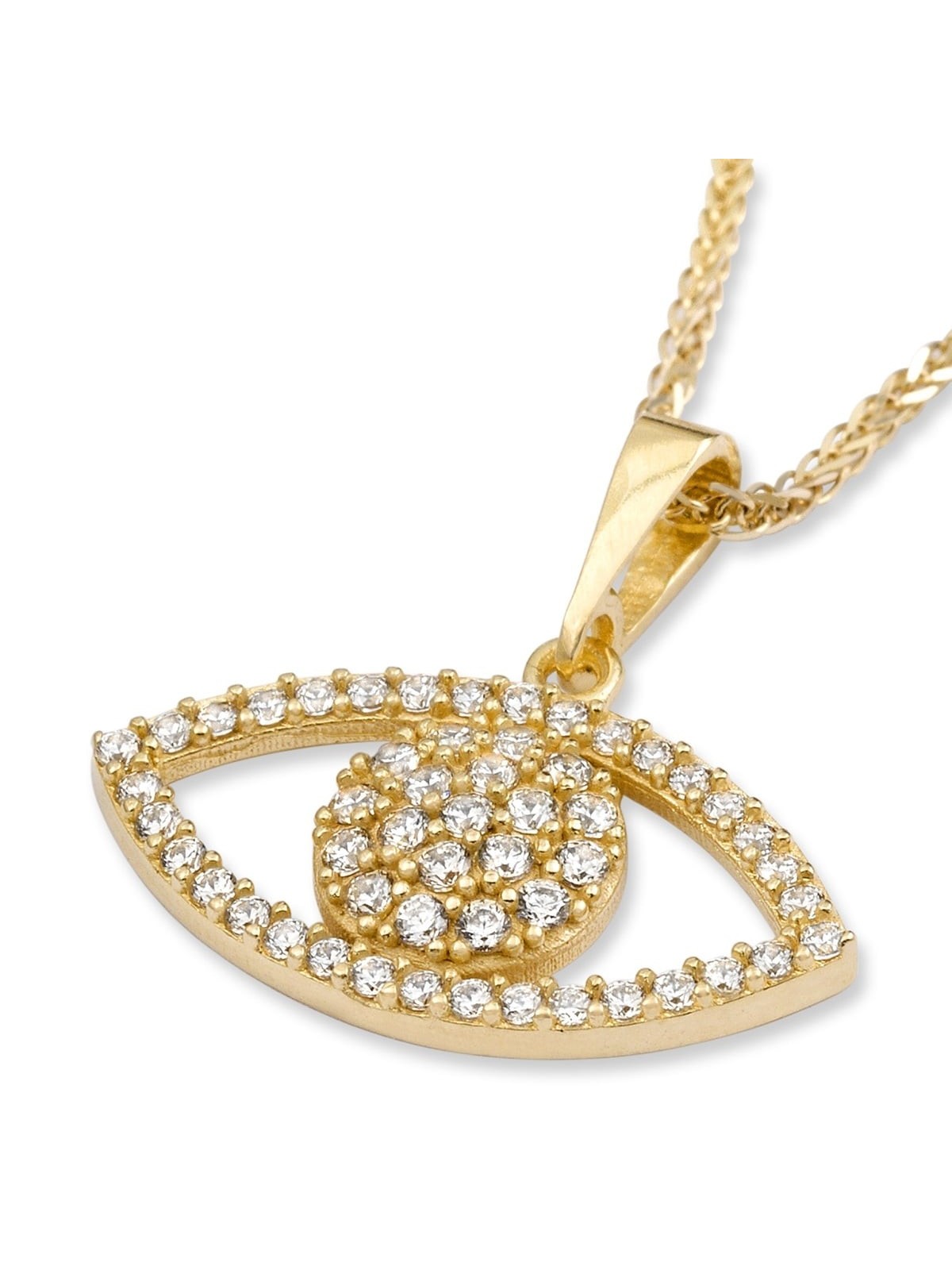 14K Yellow Gold and Cubic Zirconia Evil Eye Pendant Necklace