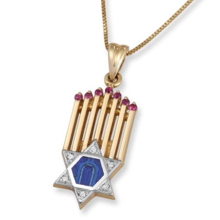 Anbinder Jewelry Menorah en or 14 carats et pendentif en diamant étoile de David avec