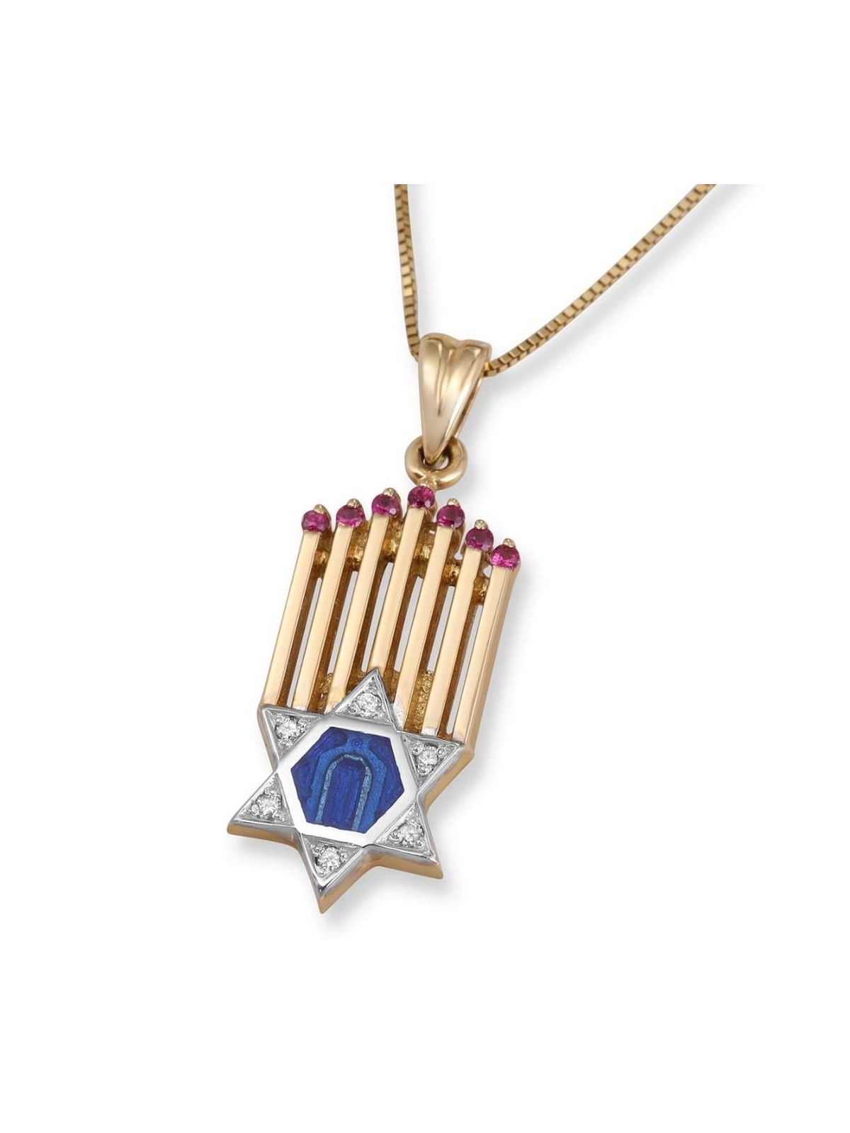 Anbinder Jewelry 14K Gold Menorah and Star of David Diamond Pendant wi