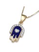 Pendentif Hamsa Love Heart en or 14 carats avec diamants et émail bleu