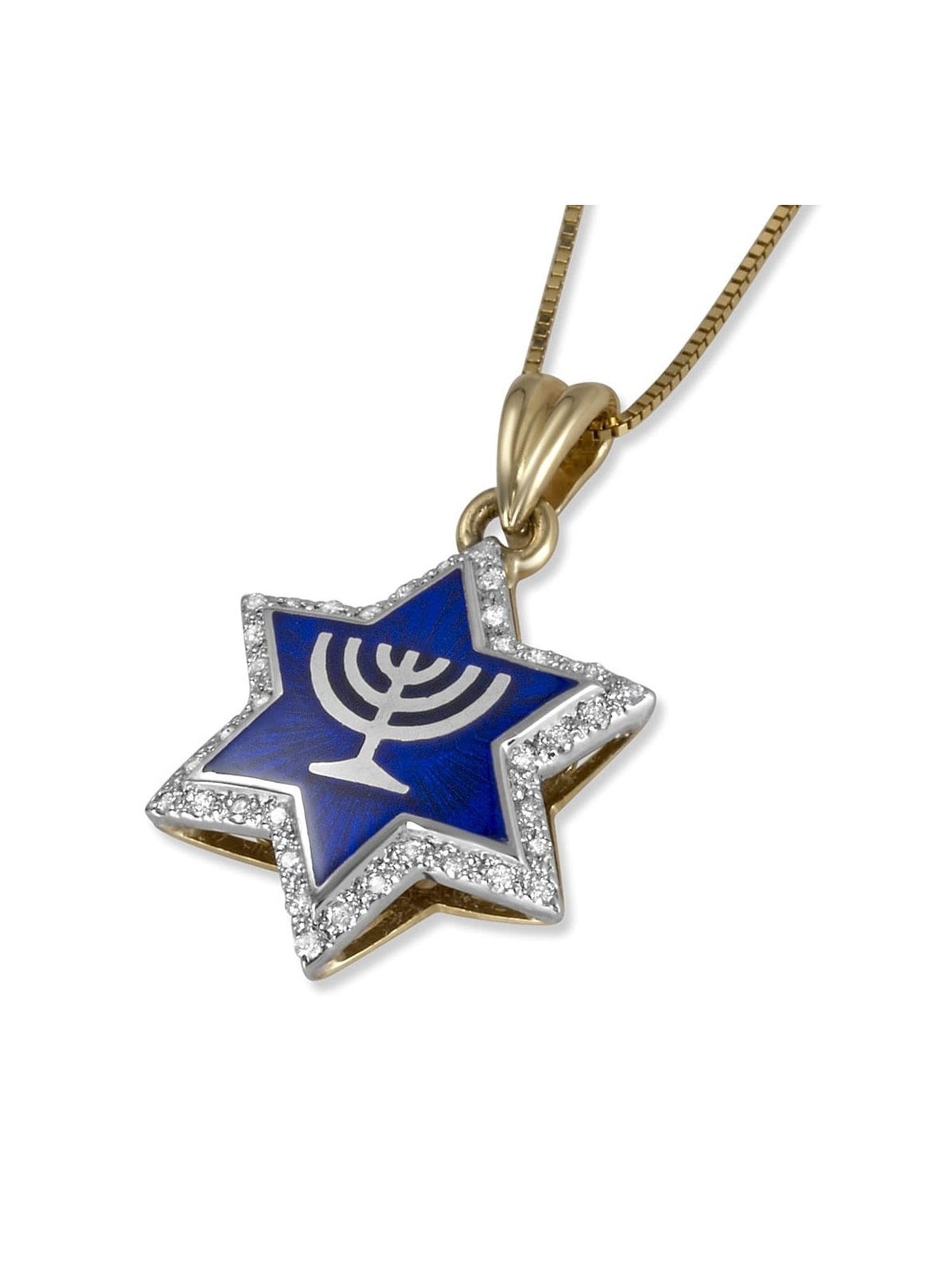 14K White and Yellow Gold Diamond Star of David Pendant with Menorah